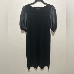 BCBGMaxAzria Silk Cotton Black Mini Dress with Puff Sleeves Size Medium